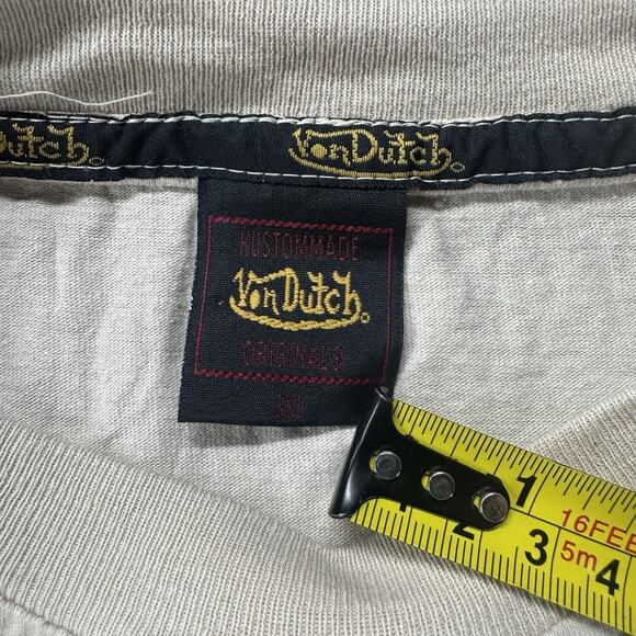 Von Dutch Originals T Shirt Huge Spell Out Logo Puffy Print Brown Beige Mens 3XL - Picture 5 of 8